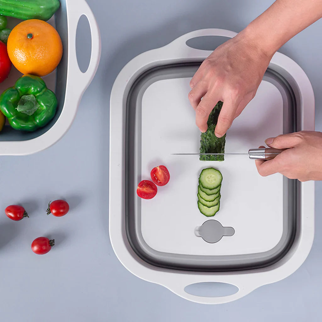 Foldable 6-in-1 Chopping Board – Built-In Strainer | Drain Funnel | Space Saving Kitchen Tool