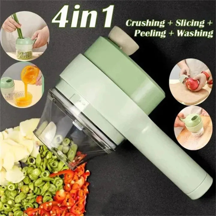 Electric Vegetable Chopper 4-in-1 – USB Rechargeable | Multi-Blade | One-Click Clean