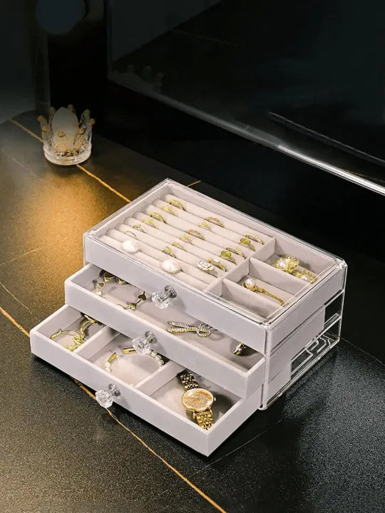 Transparent Acrylic Makeup & Jewelry Organizer – 3 Drawers | Clear Display | Vanity Storage Box