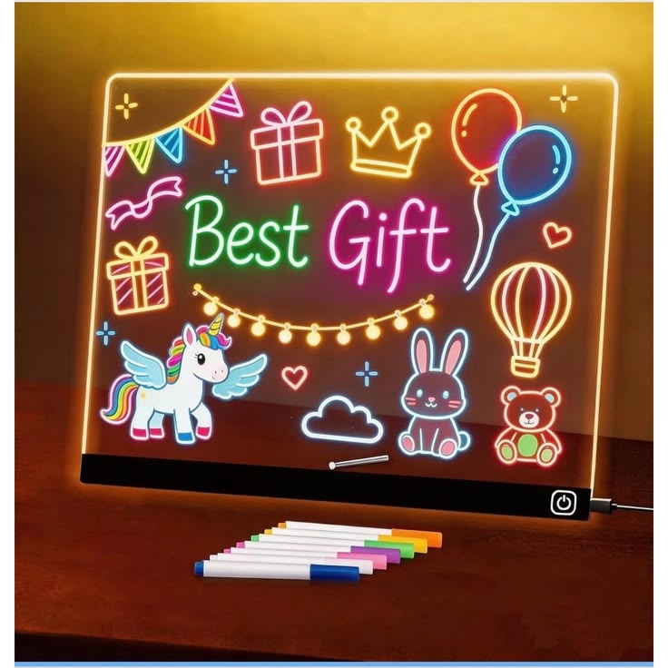 LED Writing Board with 7 Neon Markers  Acrylic Message Pad