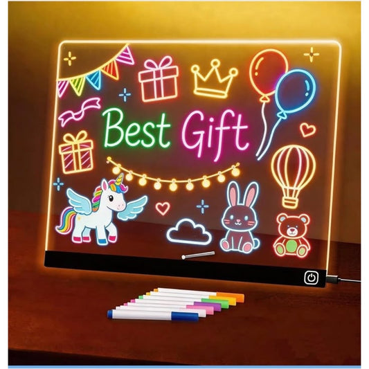 LED Writing Board with 7 Neon Markers  Acrylic Message Pad