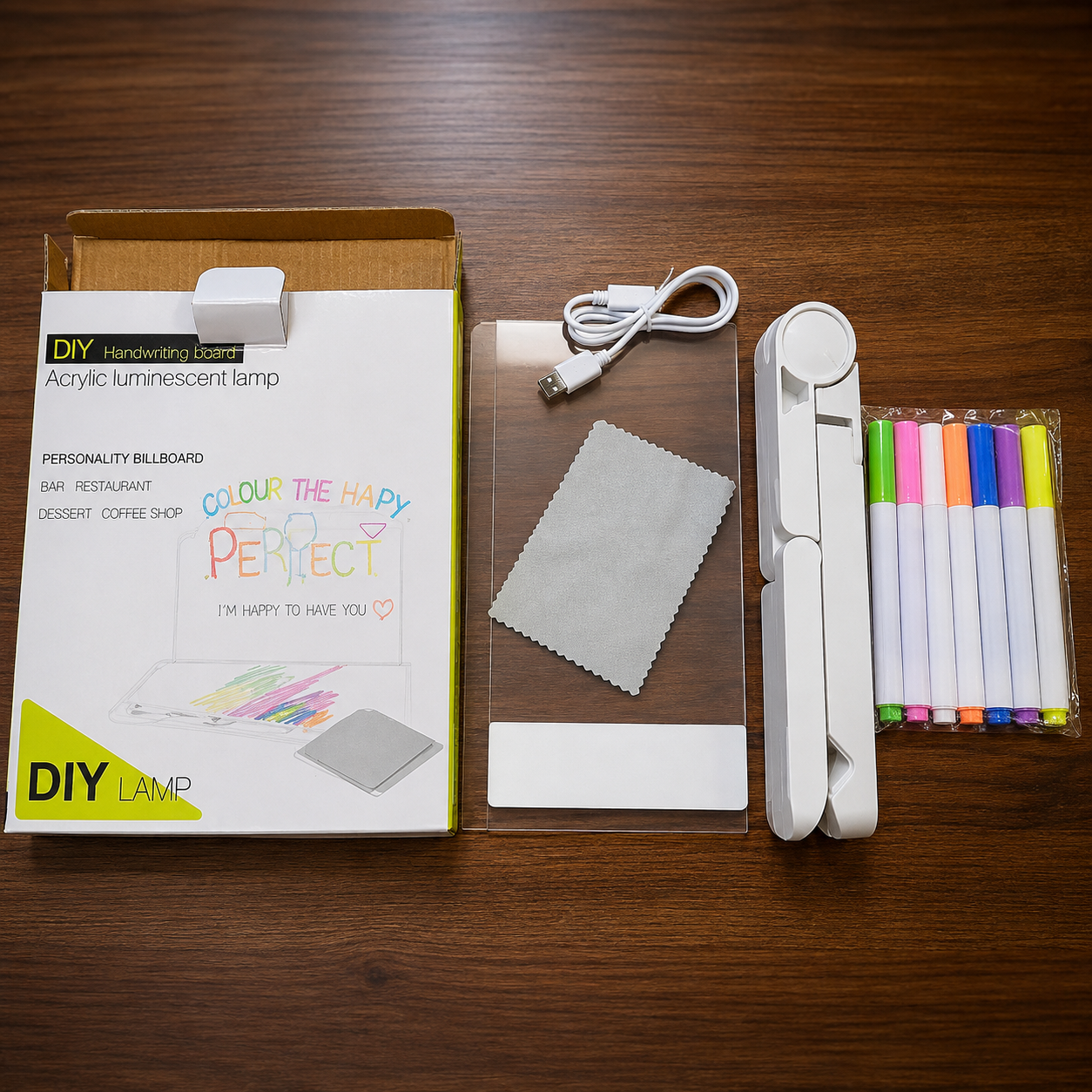 LED Writing Board with 7 Neon Markers  Acrylic Message Pad