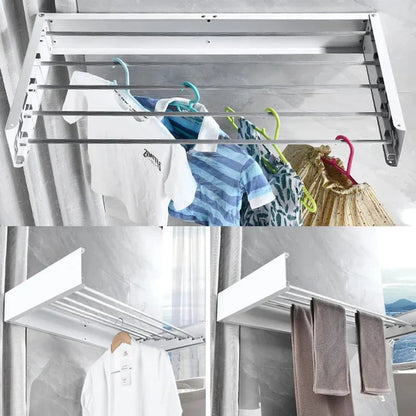Wall-Mounted Foldable Clothes Drying Rack – 12 Bars | Space Saving | Stainless Steel
