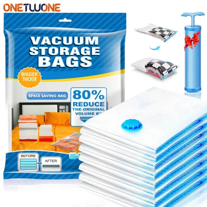 Vacuum Storage Space Saver Bags 6-Pack | Clothes/Bedding | Hand Pump Included