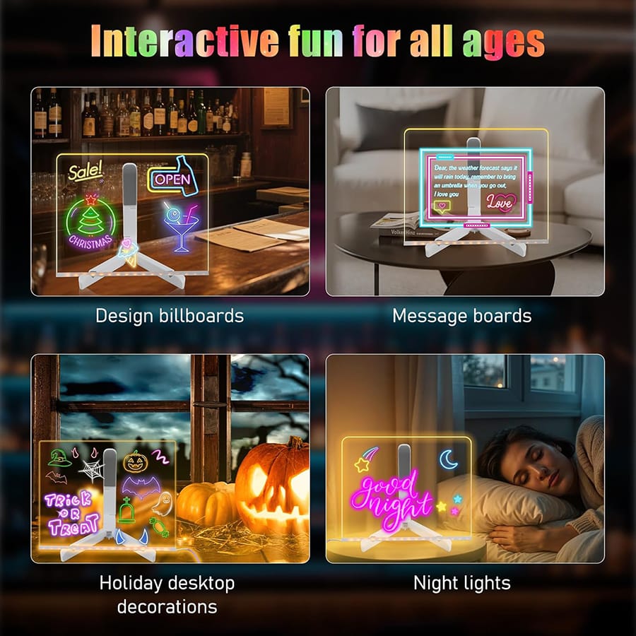 LED Writing Board with 7 Neon Markers  Acrylic Message Pad