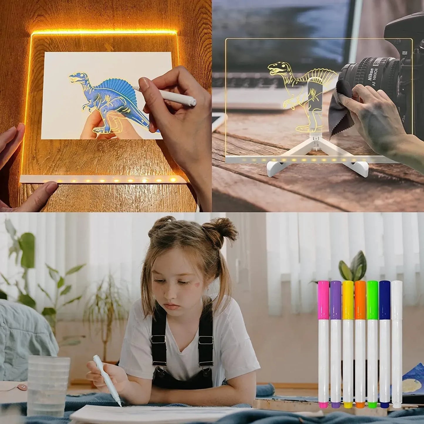 LED Writing Board with 7 Neon Markers  Acrylic Message Pad