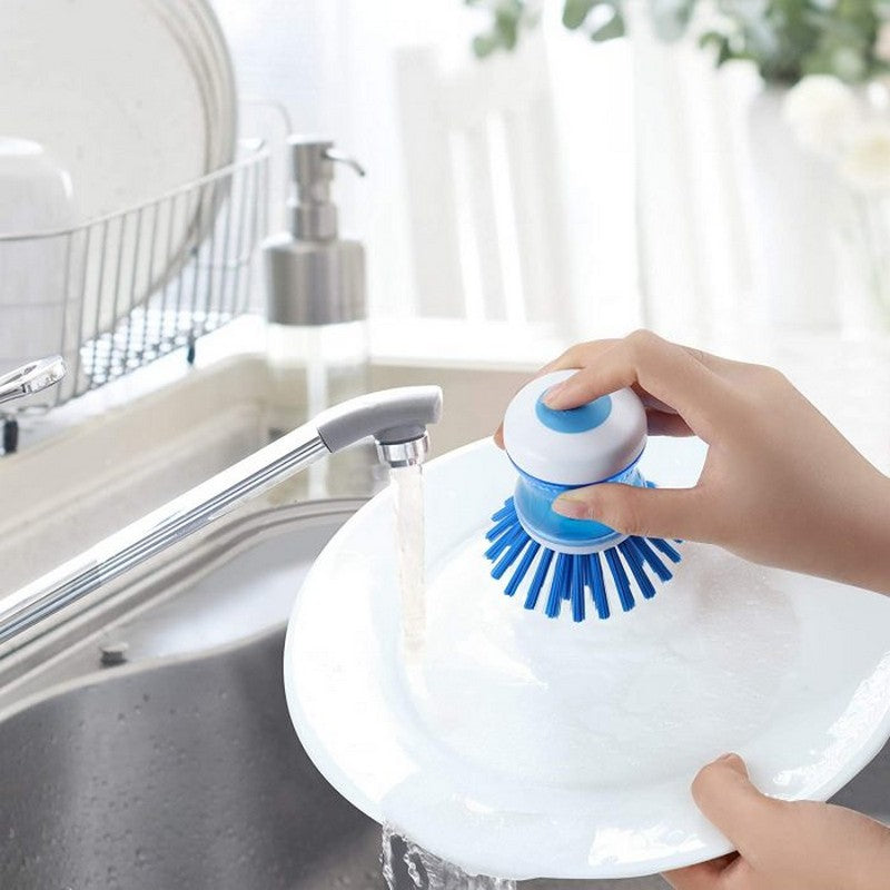 Soap Dispensing Dish Brush – Auto-Release Soap | Soft Bristles | Kitchen Sink Cleaner