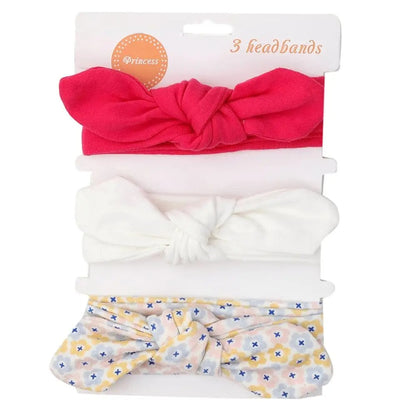 🎀 3 Pcs Baby Girl Headband Set – Soft Cotton Hair Bands
