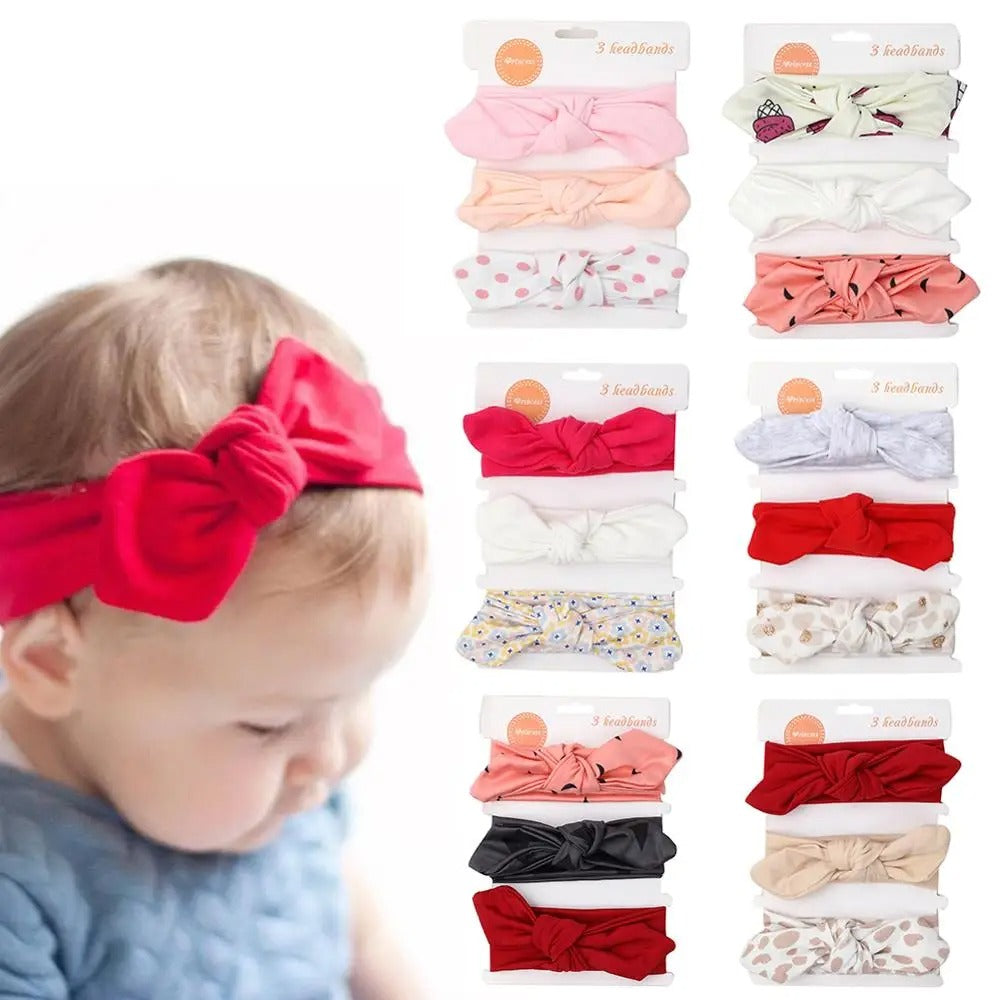 🎀 3 Pcs Baby Girl Headband Set – Soft Cotton Hair Bands