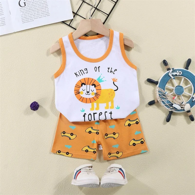 Cartoon Lion Kids 2-Piece Summer Set – Vest & Shorts