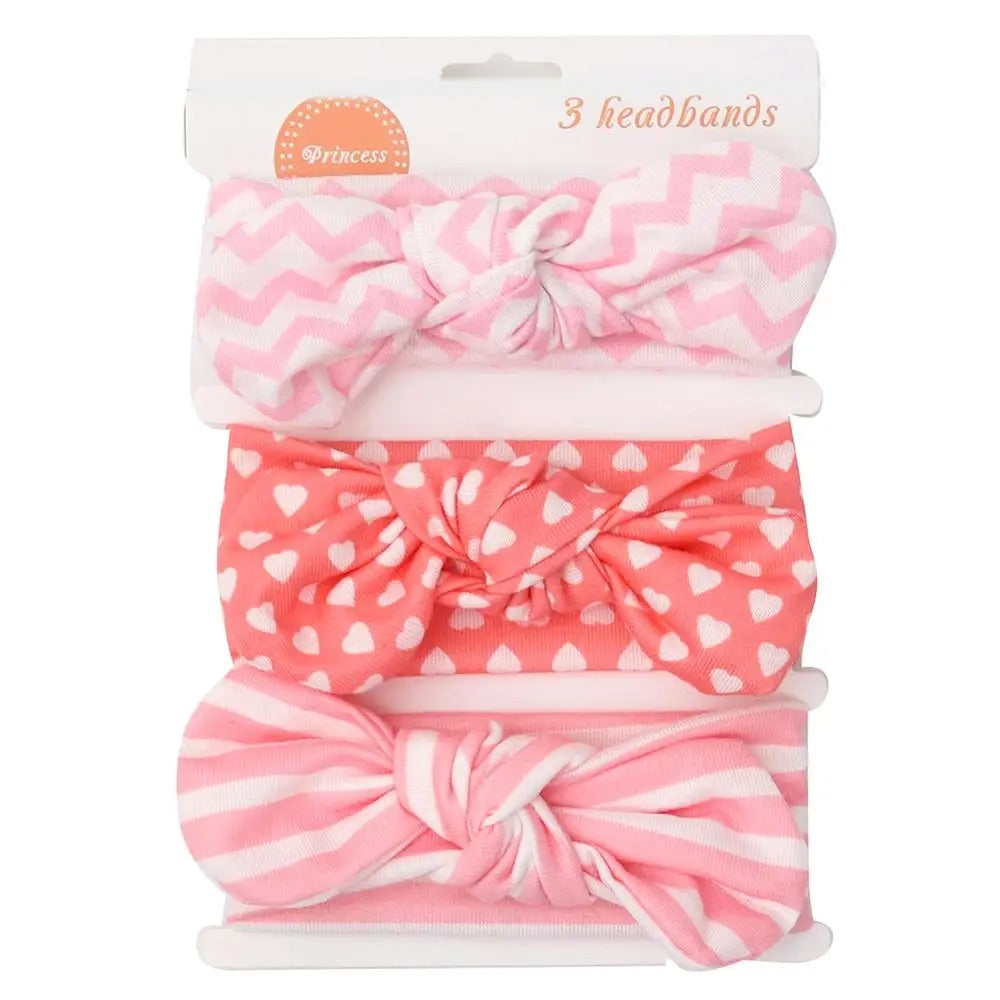 🎀 3 Pcs Baby Girl Headband Set – Soft Cotton Hair Bands