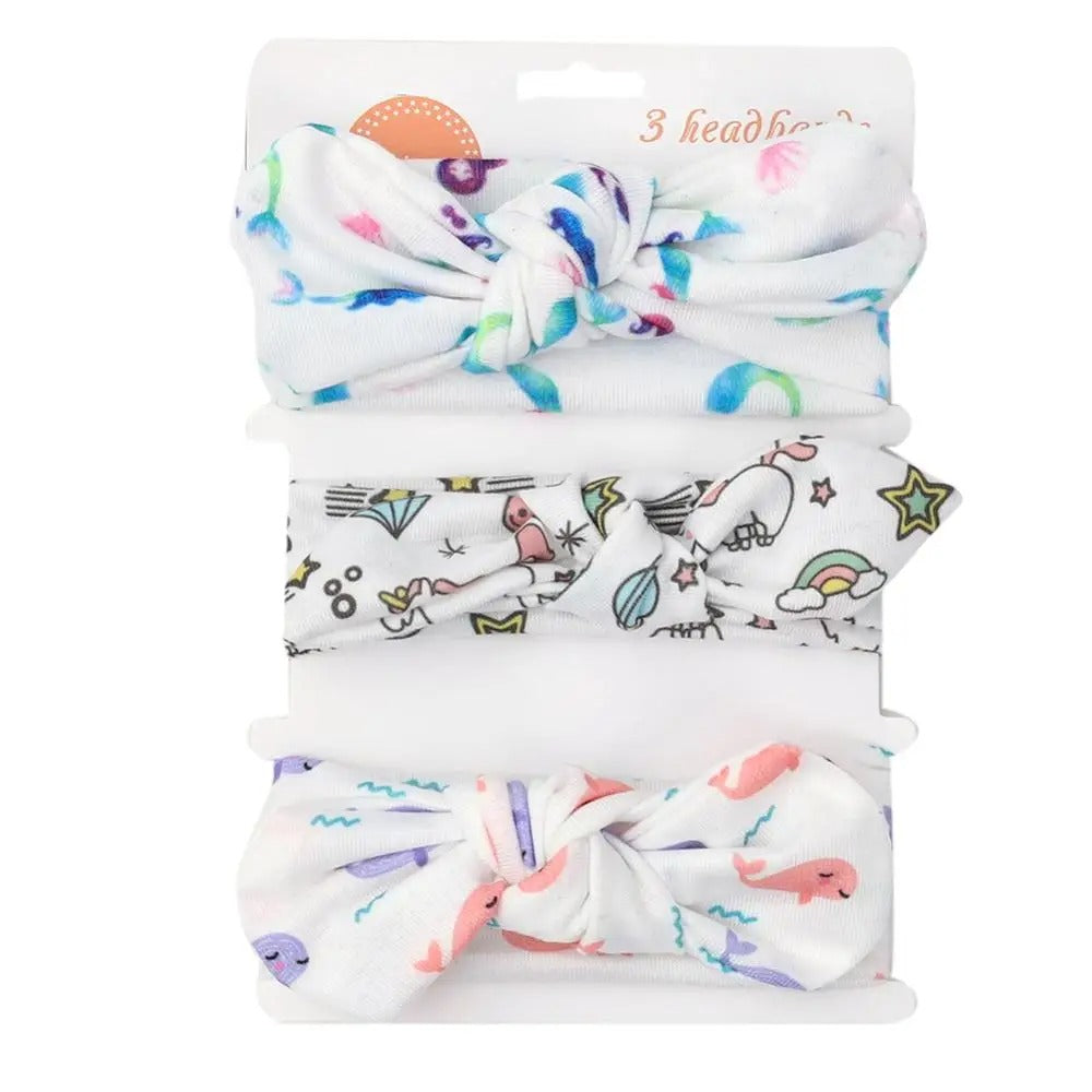 🎀 3 Pcs Baby Girl Headband Set – Soft Cotton Hair Bands