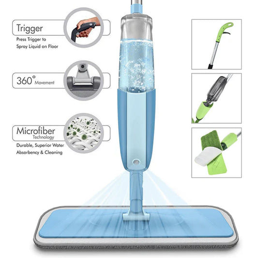 360° Spray Mop with Microfiber Pad – Hands-Free Wringing | Refillable Tank | No Bucket Needed